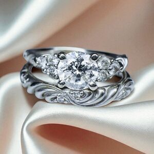 14K White Gold- 1CT Diamond Ring Set -$5375 Floral "Gossimer" by Artcarved -6.4g